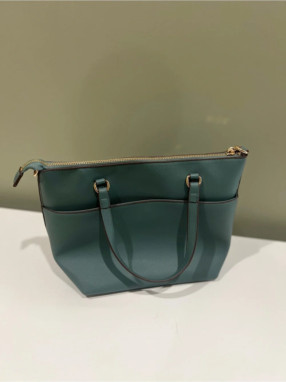 Anne Klein Teal Structured Saffiano Shoulder Tote with Gold Accent